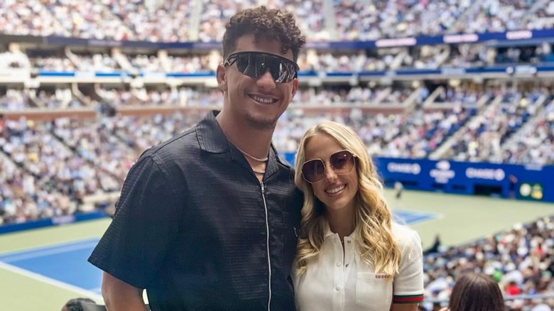 Patrick Mahomes smiling with Brittany Mahomes