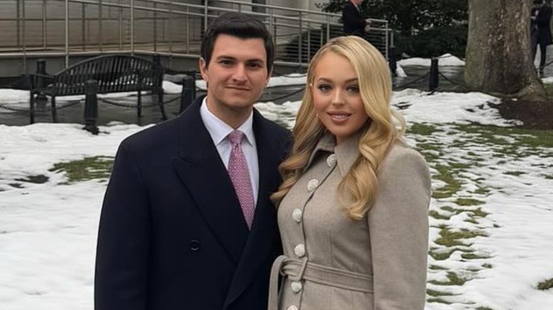 Tiffany Tump posing with Michael Boulos in the snow