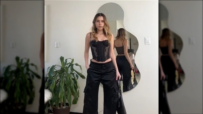 Lingerie top with cargo pants