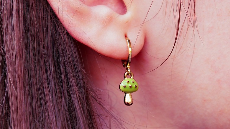 Green gold mushroom earring