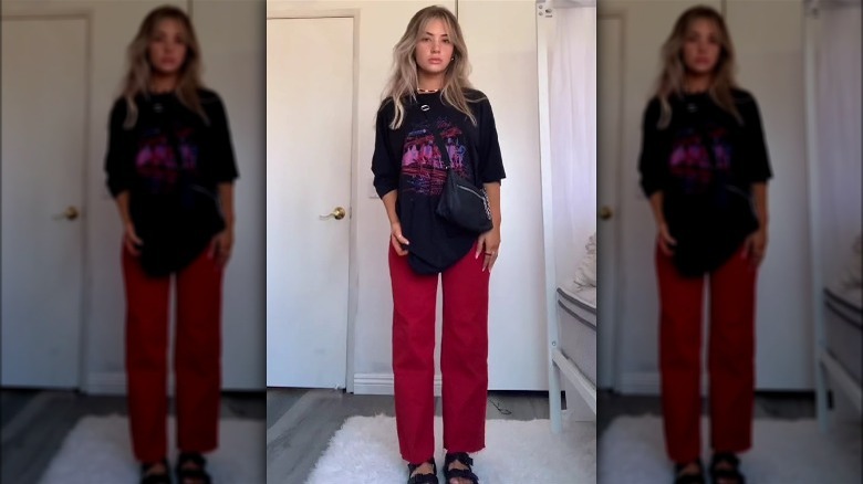 Red jeans and band t-shirt