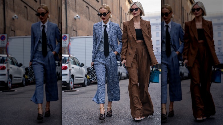 Two women wearing tailored suits