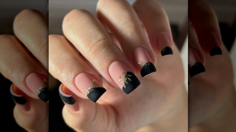 Pink and black matte nails