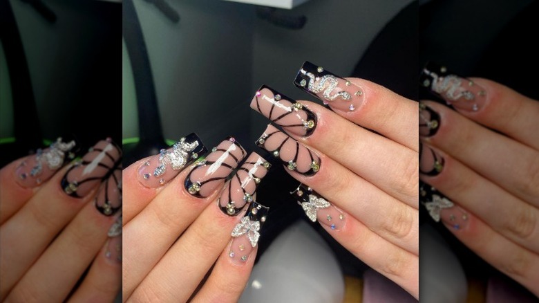 Jeweled butterfly nails