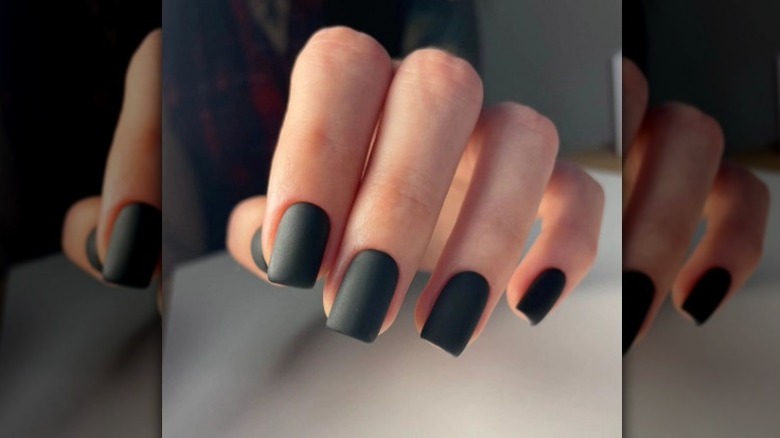 Matte black manicure