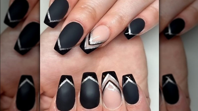 Black and glitter nail art