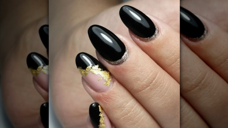 Black and gold foil nails