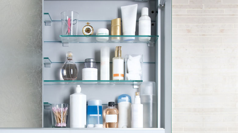 Shelves of various skincare and grooming products