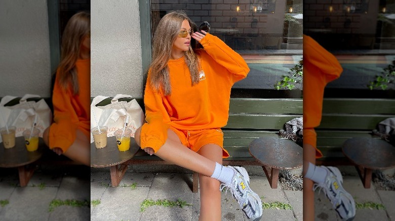 Colorful orange sweatshort set outfit
