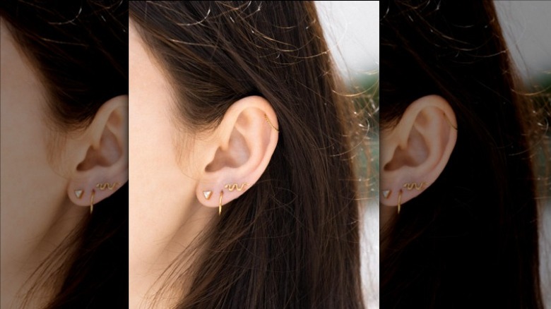 stacked earlobe piercings