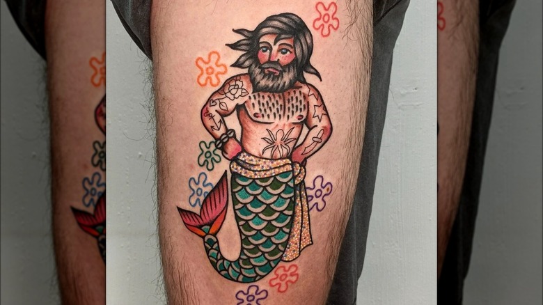 traditional style tattoo of merman