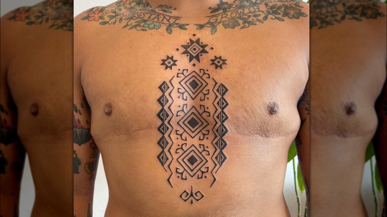 Tribal tattoo on chest