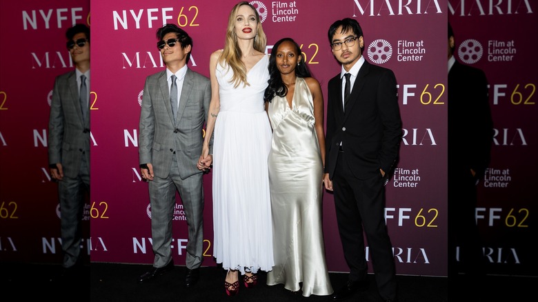 The Jolie family, including Zahara Jolie in a white gown, on the red carpet