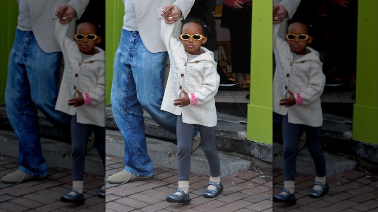 Zahara Jolie in a cardigan and leggings